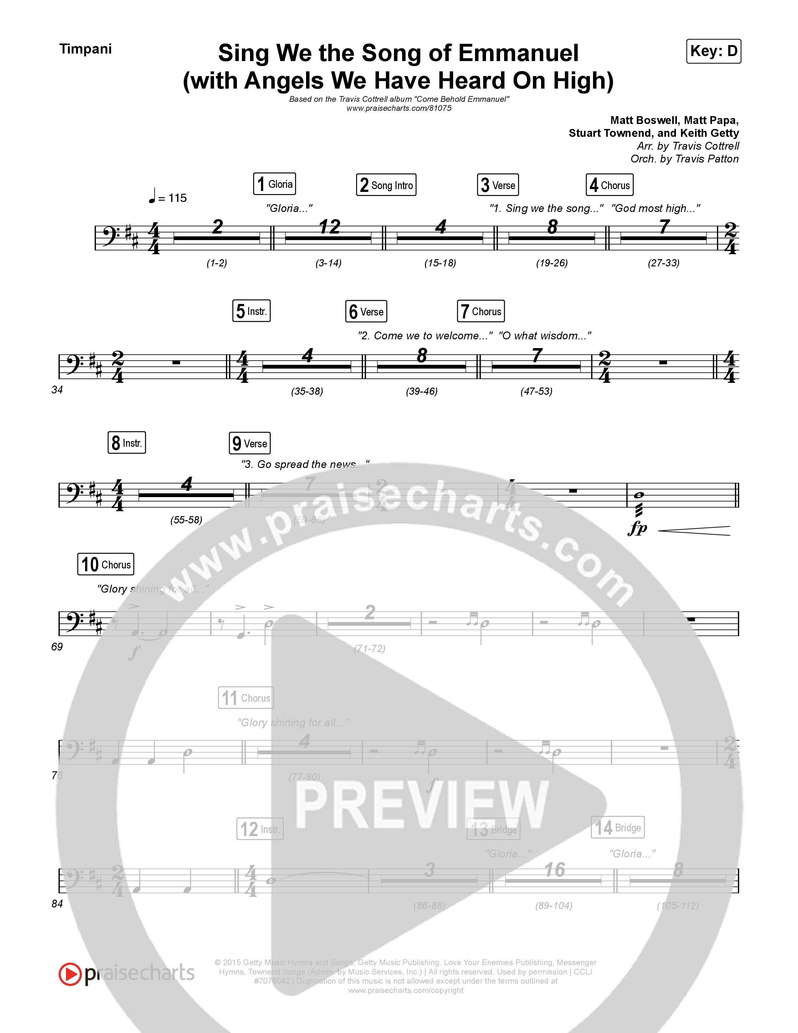 Sing We The Song Of Emmanuel (with Angels We Have Heard) (Choral/SATB) Timpani (Travis Cottrell / Arr. Travis Cottrell / Orch. Travis Patton)