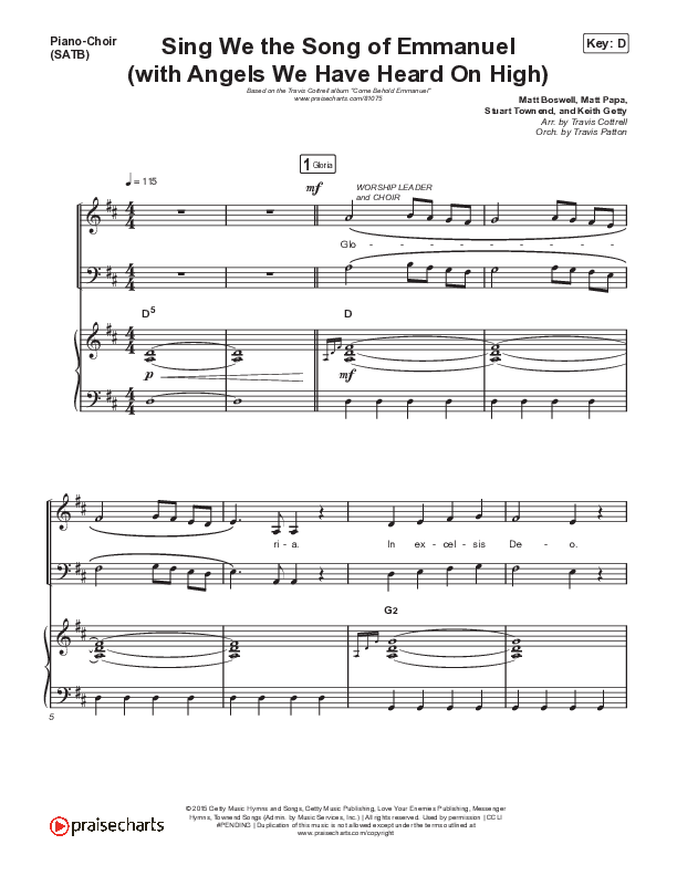 Sing We The Song Of Emmanuel (with Angels We Have Heard) (Choral Anthem SATB) Piano/Vocal (SATB) (Travis Cottrell / Arr. Travis Cottrell / Orch. Travis Patton)