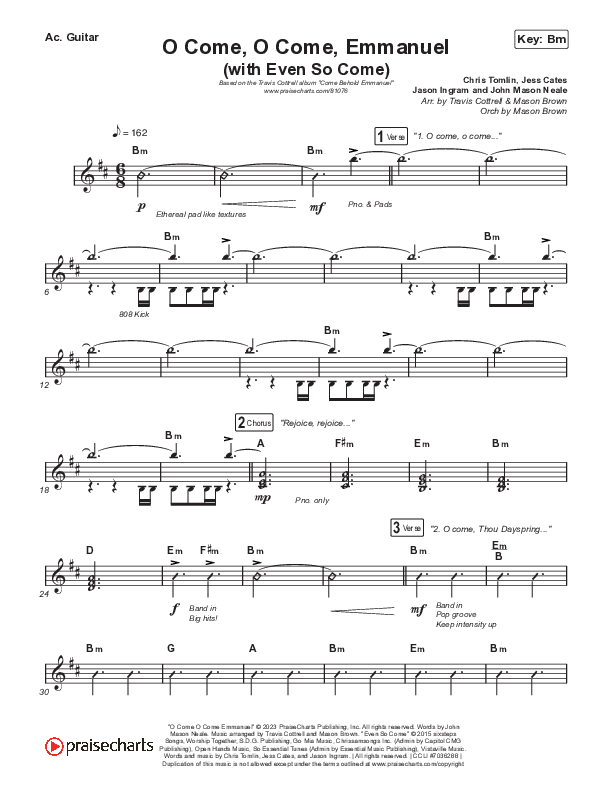 O Come O Come Emmanuel (with Even So Come) (Choral/SATB) Acoustic Guitar (Cheryl Stark / Arr. Travis Cottrell / Orch. Mason Brown)