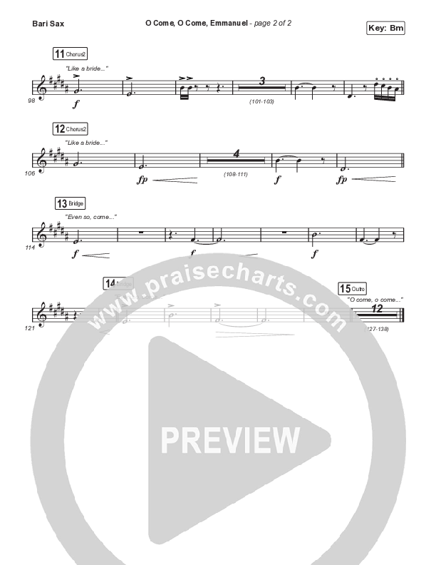 O Come O Come Emmanuel (with Even So Come) (Choral/SATB) Bari Sax (Cheryl Stark / Arr. Travis Cottrell / Orch. Mason Brown)