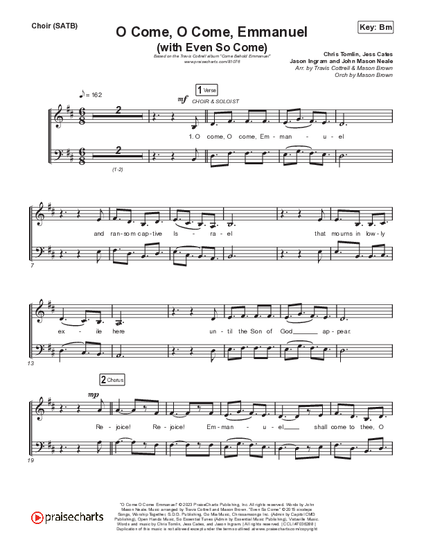 O Come O Come Emmanuel (with Even So Come) Choir Sheet (SATB) (Cheryl Stark / Arr. Travis Cottrell / Orch. Mason Brown)