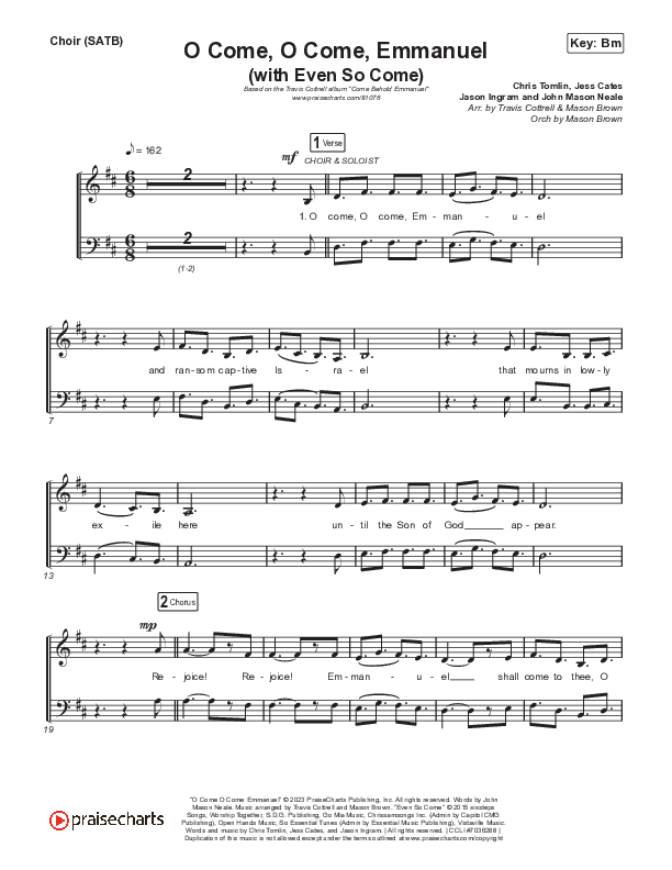 O Come O Come Emmanuel (with Even So Come) (Choral/SATB) Choir Sheet (SATB) (Cheryl Stark / Arr. Travis Cottrell / Orch. Mason Brown)