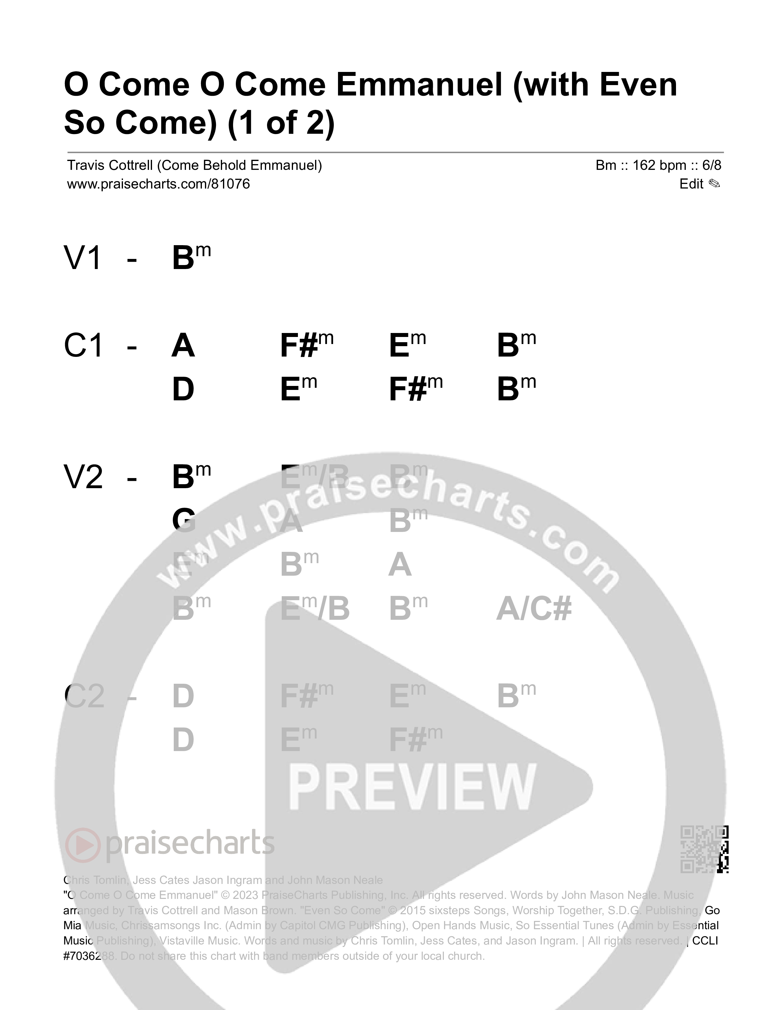 O Come O Come Emmanuel (with Even So Come) Stage Chart (Cheryl Stark / Arr. Travis Cottrell / Orch. Mason Brown)