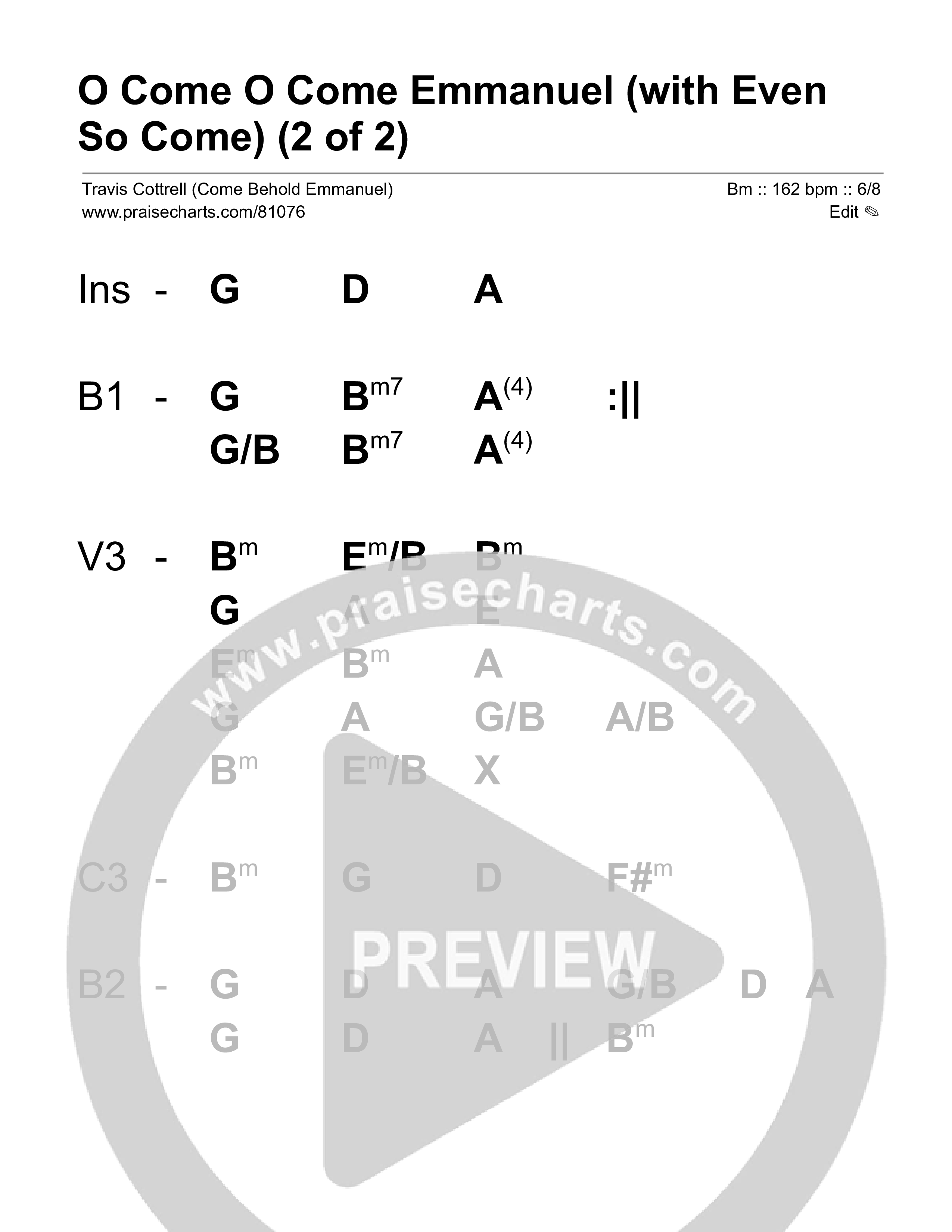 O Come O Come Emmanuel (with Even So Come) Stage Chart (Cheryl Stark / Arr. Travis Cottrell / Orch. Mason Brown)