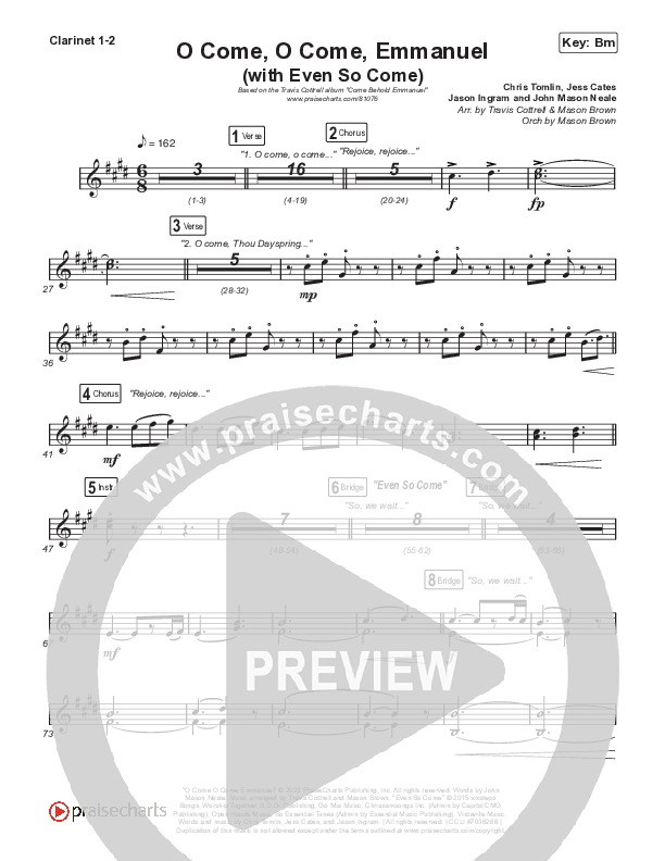 O Come O Come Emmanuel (with Even So Come) Clarinet 1,2 (Cheryl Stark / Arr. Travis Cottrell / Orch. Mason Brown)