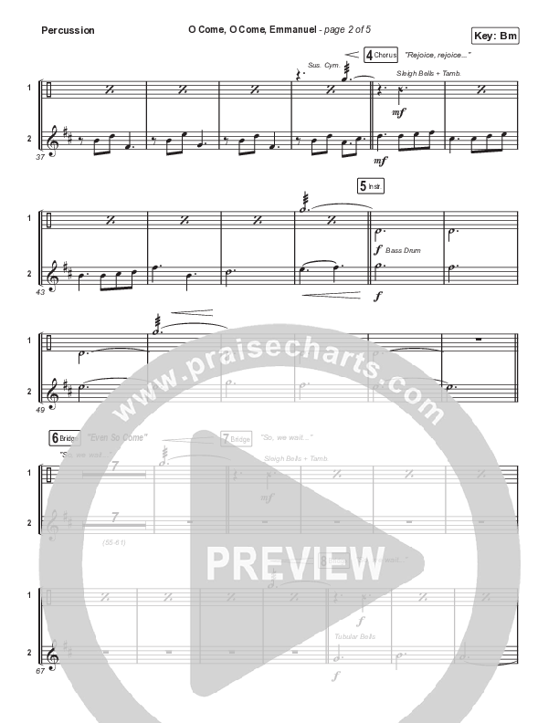 O Come O Come Emmanuel (with Even So Come) (Choral/SATB) Percussion (Cheryl Stark / Arr. Travis Cottrell / Orch. Mason Brown)