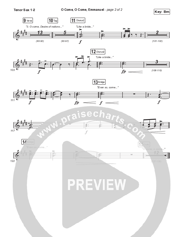 O Come O Come Emmanuel (with Even So Come) (Choral/SATB) Tenor Sax 1,2 (Cheryl Stark / Arr. Travis Cottrell / Orch. Mason Brown)