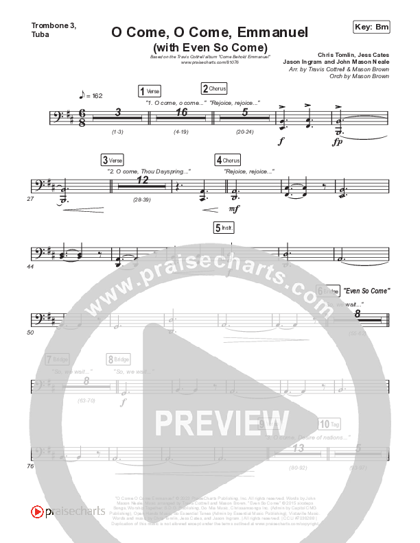O Come O Come Emmanuel (with Even So Come) Trombone 3/Tuba (Cheryl Stark / Arr. Travis Cottrell / Orch. Mason Brown)