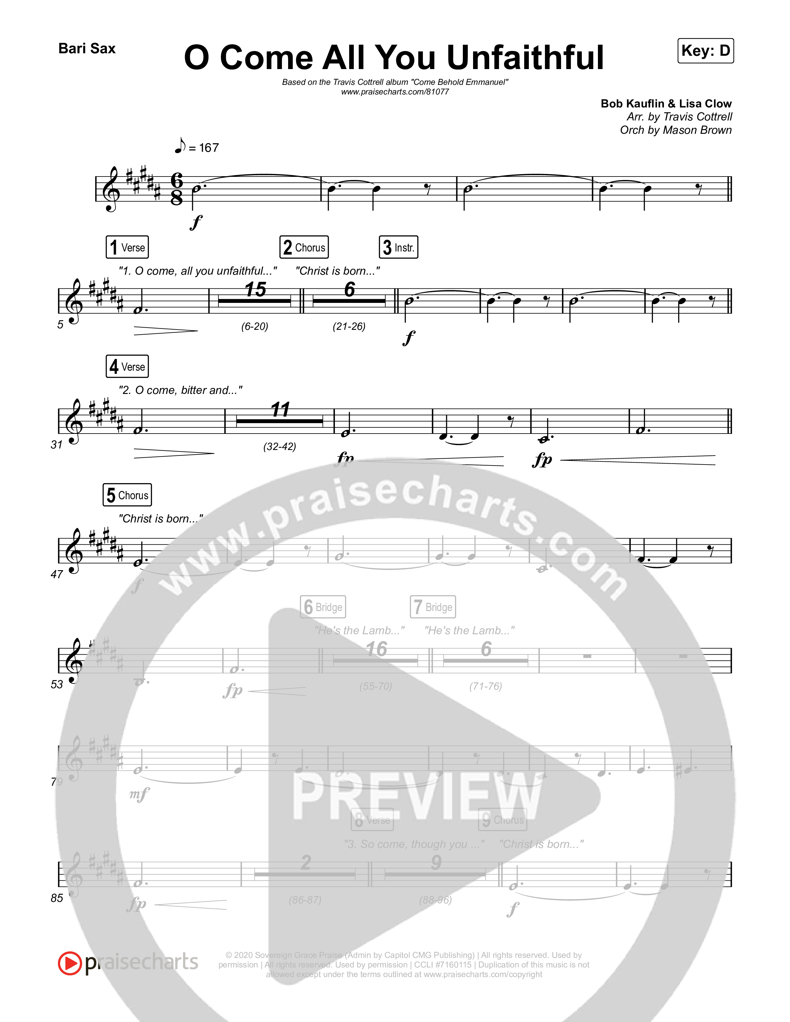 O Come All You Unfaithful (Choral/SATB) Bari Sax (Brooke Voland / Arr. Travis Cottrell / Orch. Mason Brown)