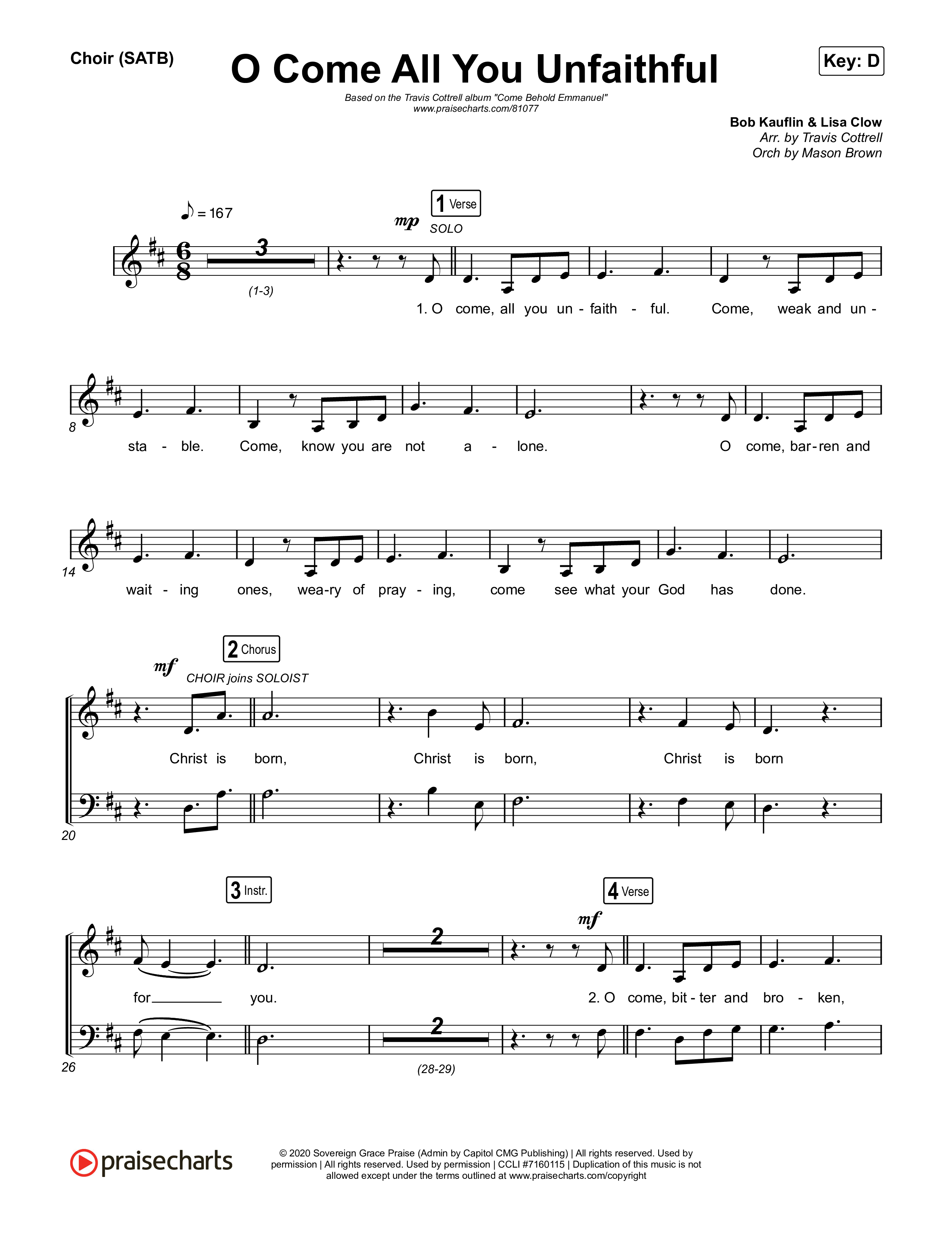 O Come All You Unfaithful Choir Sheet (SATB) (Brooke Voland / Arr. Travis Cottrell / Orch. Mason Brown)
