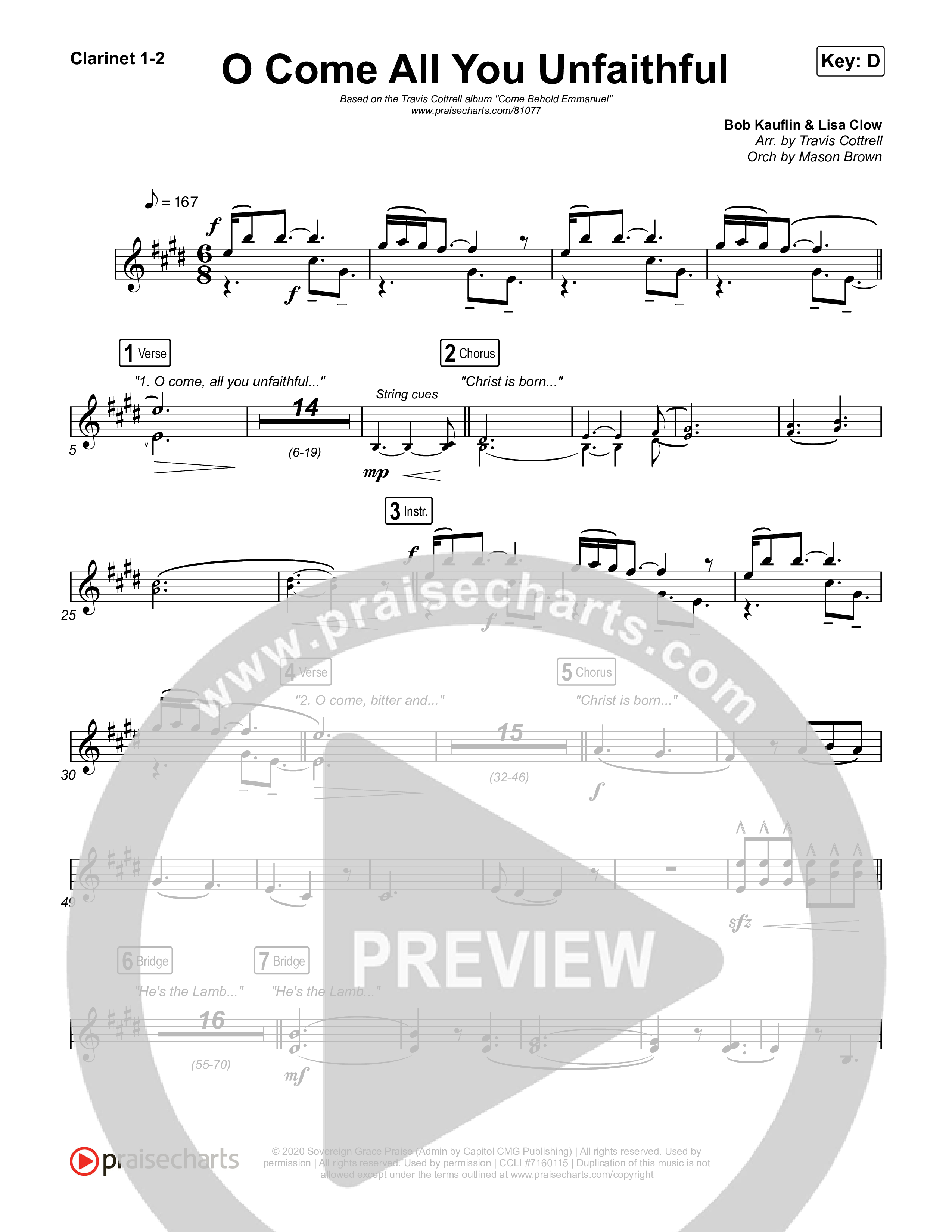 O Come All You Unfaithful Clarinet 1/2 (Brooke Voland / Arr. Travis Cottrell / Orch. Mason Brown)
