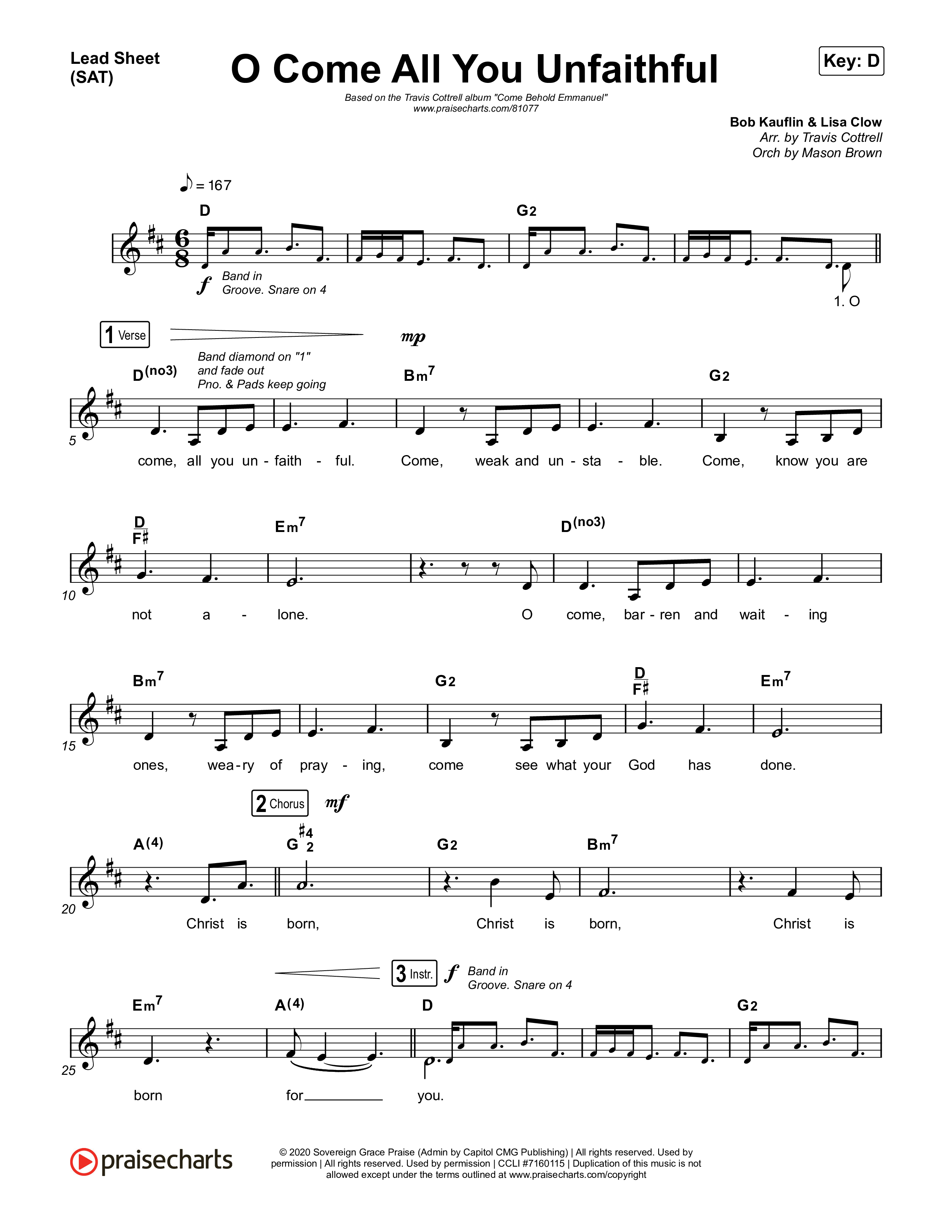 O Come All You Unfaithful (Choral/SATB) Lead Sheet (SAT) (Brooke Voland / Arr. Travis Cottrell / Orch. Mason Brown)