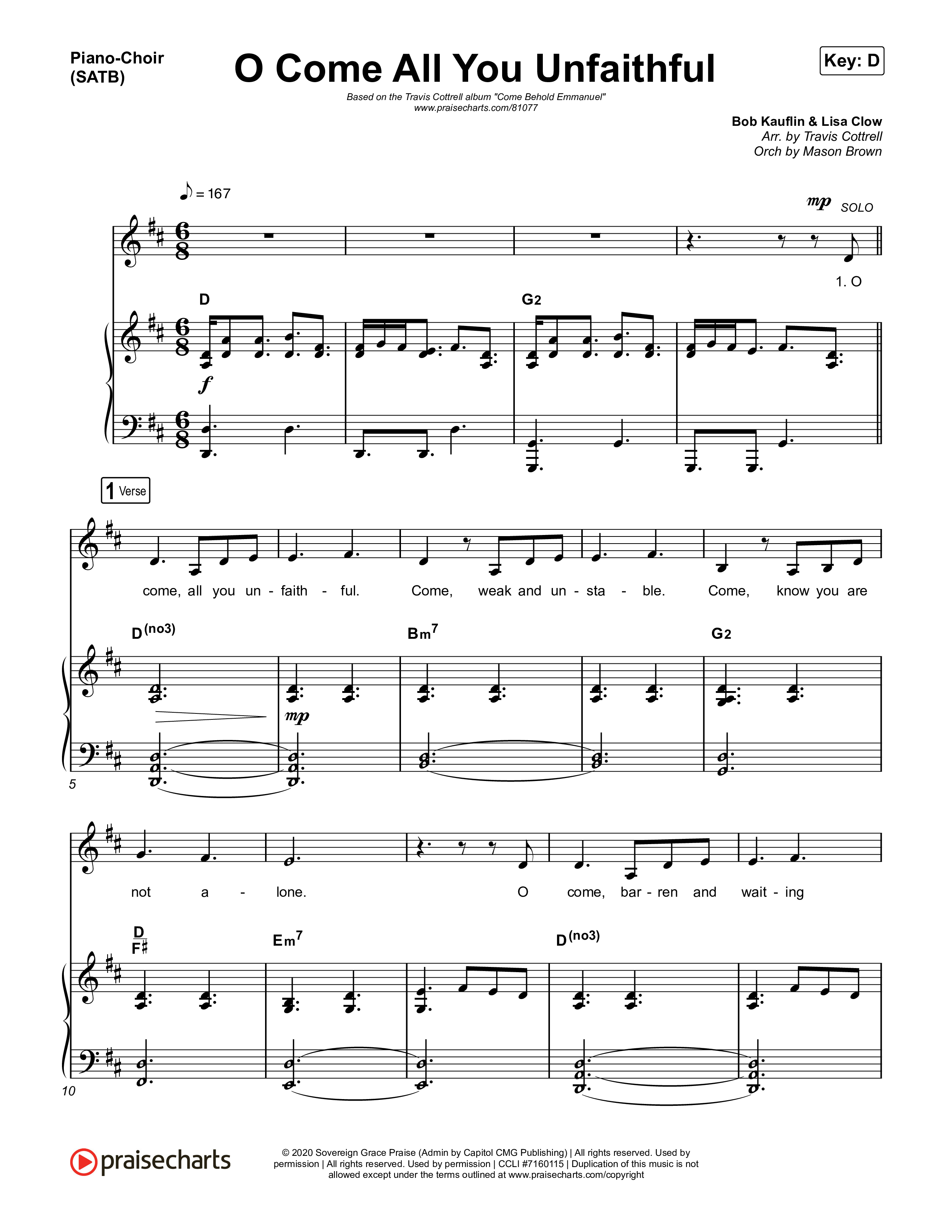 O Come All You Unfaithful Piano/Vocal (SATB) (Brooke Voland / Arr. Travis Cottrell / Orch. Mason Brown)