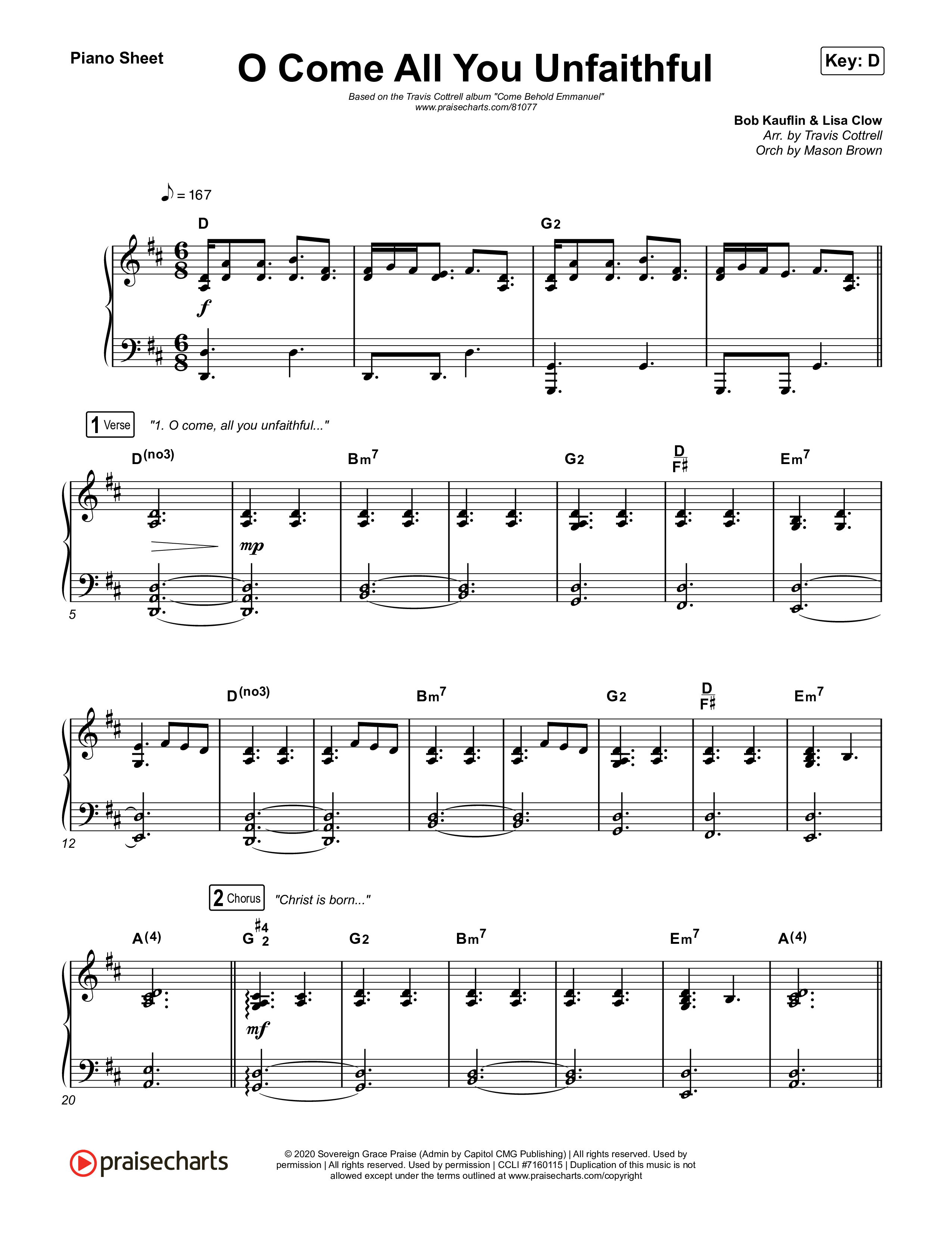 O Come All You Unfaithful Piano Sheet (Brooke Voland / Arr. Travis Cottrell / Orch. Mason Brown)