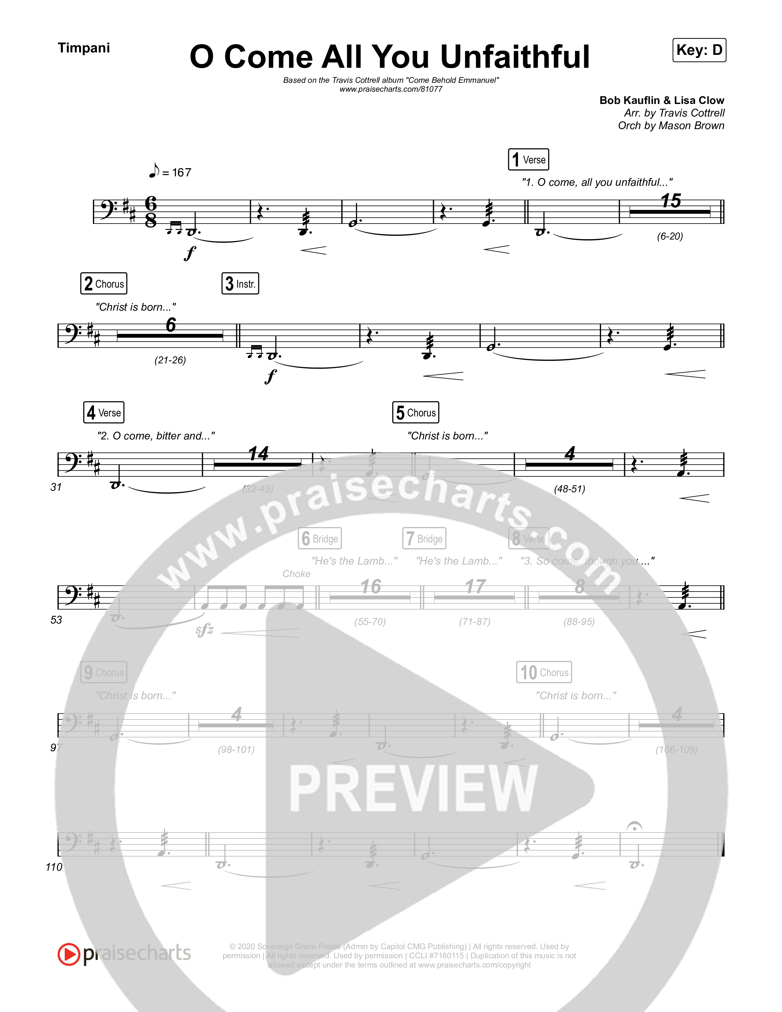 O Come All You Unfaithful (Choral/SATB) Timpani (Brooke Voland / Arr. Travis Cottrell / Orch. Mason Brown)