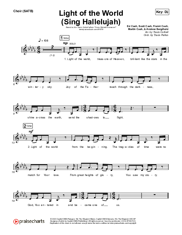 Light Of The World (Sing Hallelujah) Choir Sheet (SATB) (Brooke Voland / Arr. Travis Cottrell / Orch. Travis Patton)