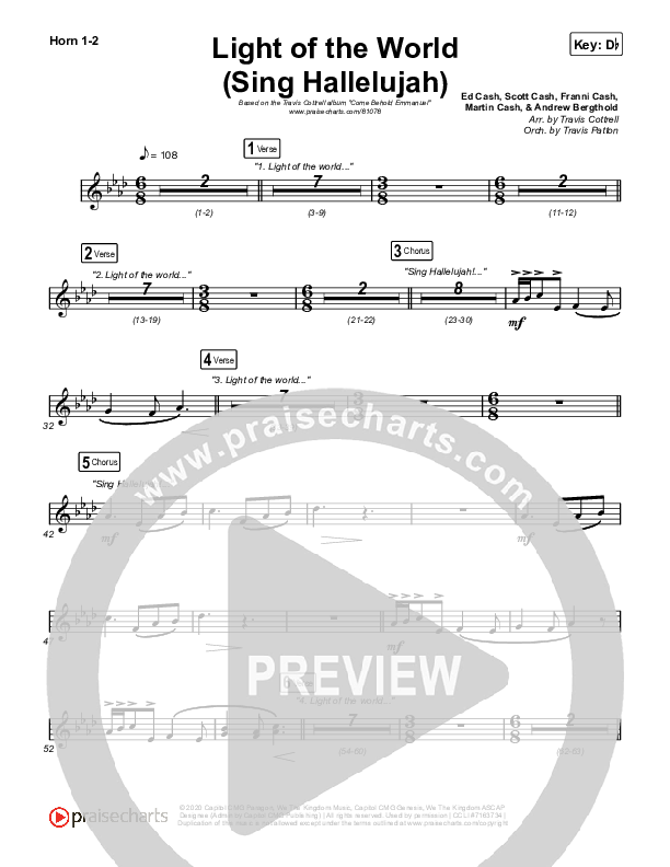 Light Of The World (Sing Hallelujah) French Horn 1,2 (Brooke Voland / Arr. Travis Cottrell / Orch. Travis Patton)