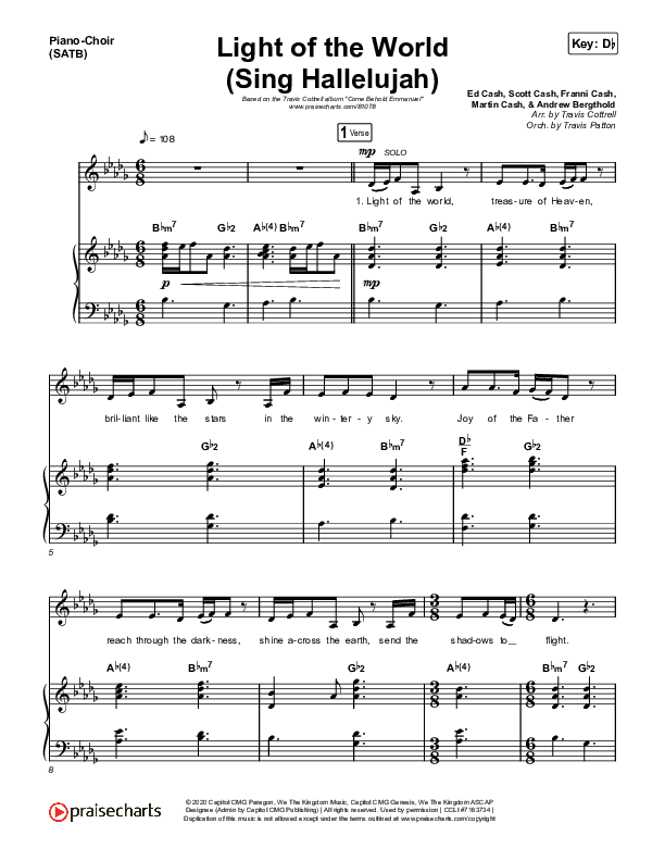 Light Of The World (Sing Hallelujah) Piano/Vocal (SATB) (Brooke Voland / Arr. Travis Cottrell / Orch. Travis Patton)