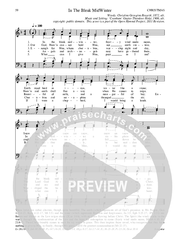 In The Bleak MidWinter Hymn Sheet (SATB) (Traditional Hymn)