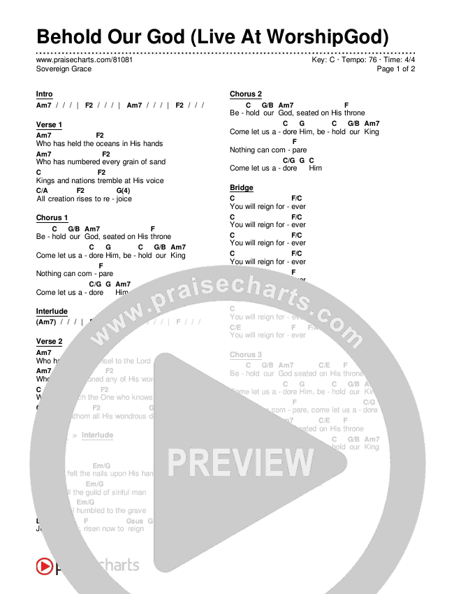 Behold Our God (Live At WorshipGod) Chords & Lyrics (Sovereign Grace)