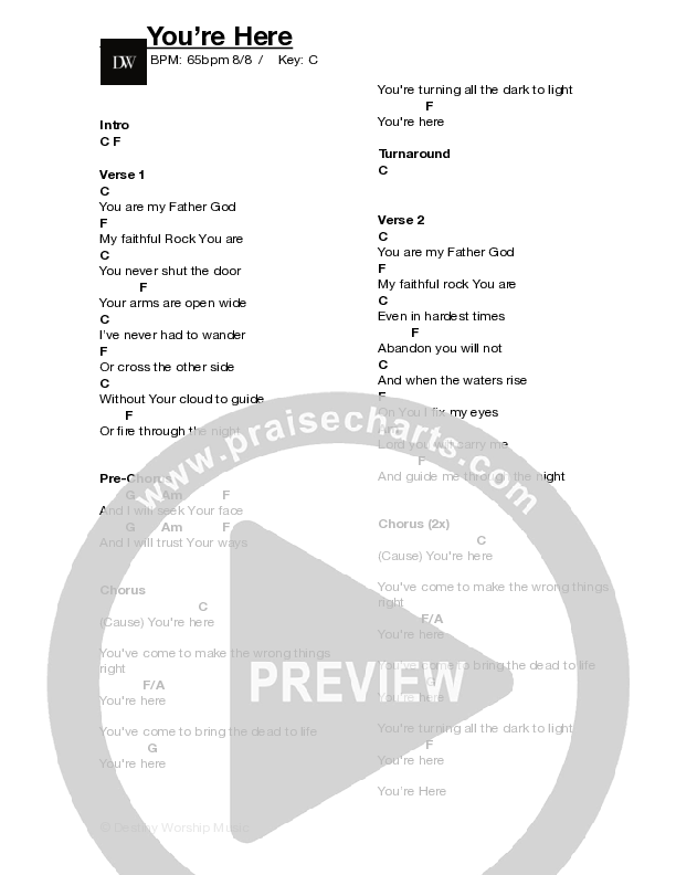 You're Here (Live) Chord Chart (Destiny Worship Music)