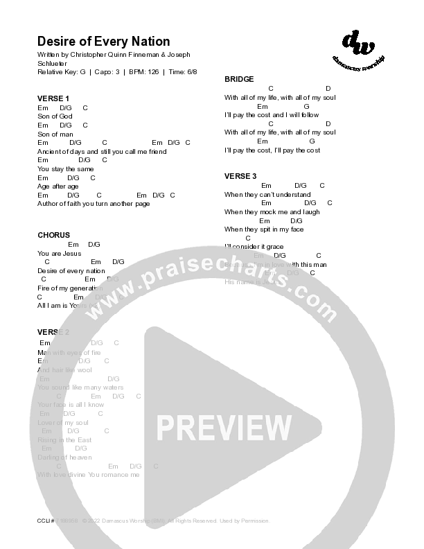 Desire Of Every Nation Chord Chart (Damascus Worship / Chris Finneman)