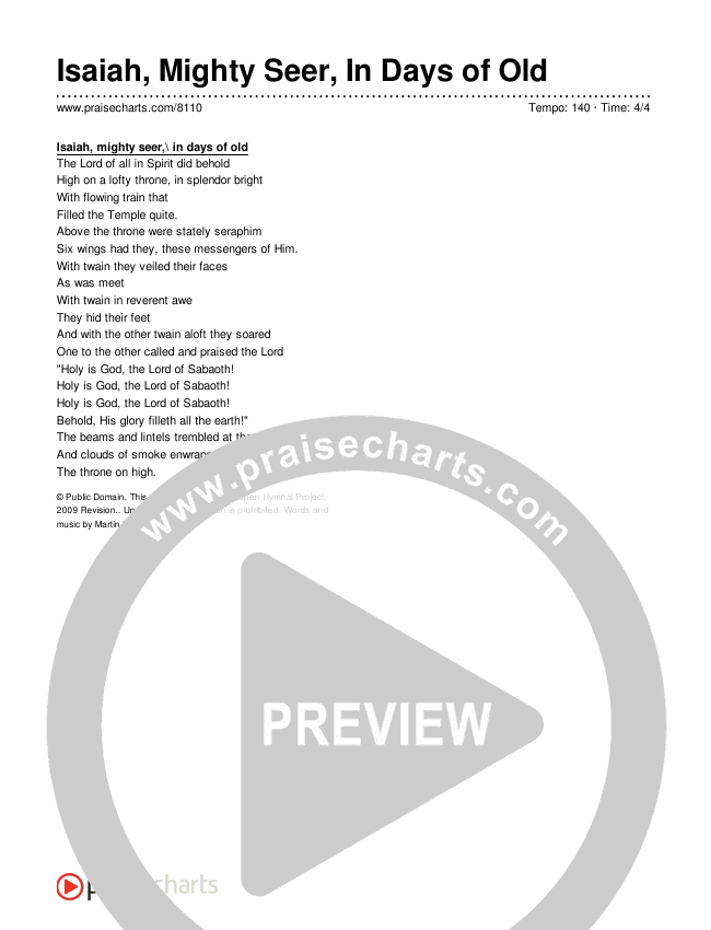Isaiah, Mighty Seer, In Days of Old Lyrics (Traditional Hymn)