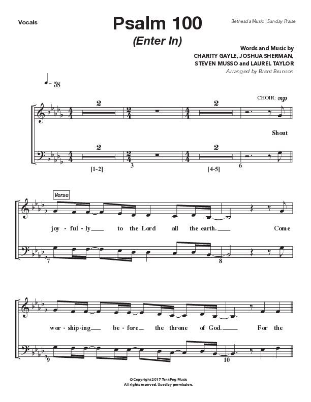 Psalm 100 (Enter In) (Live) Choir Sheet (SATB) (Bethesda Music / Arr. Brent Brunson)