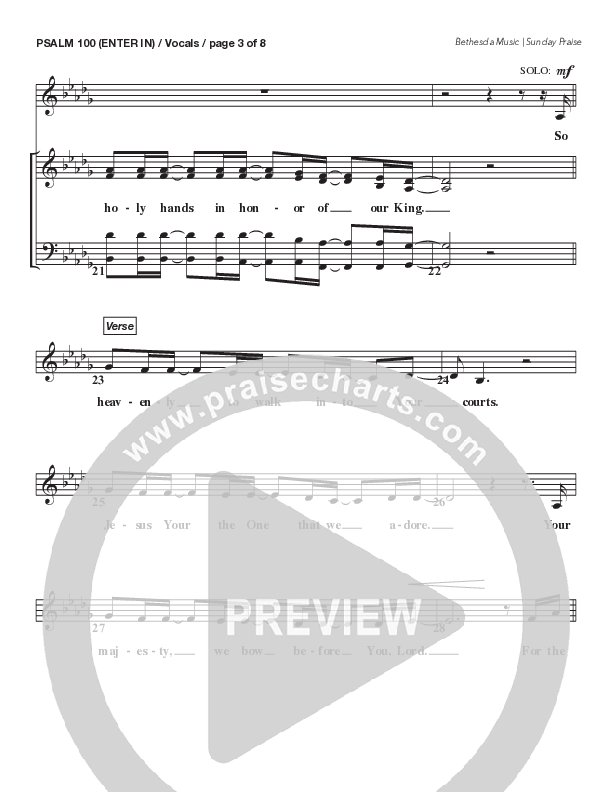 Psalm 100 (Enter In) (Live) Choir Sheet (SATB) (Bethesda Music / Arr. Brent Brunson)
