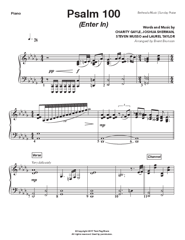 Psalm 100 (Enter In) (Live) Piano Sheet (Bethesda Music / Arr. Brent Brunson)