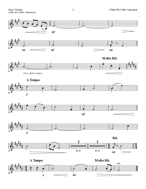 I Need No Other Argument (Choral Anthem SATB) Bass Clarinet (Lillenas Choral / Arr. Cliff Duren)