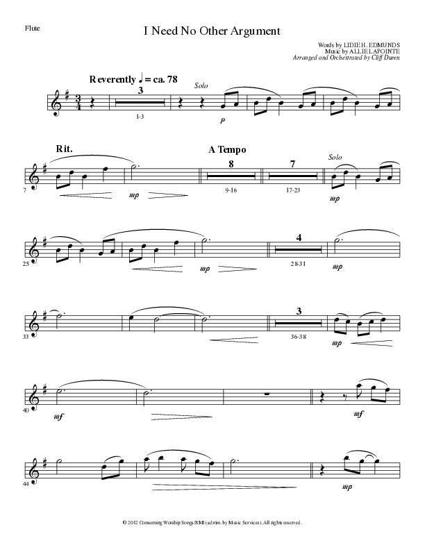 I Need No Other Argument (Choral Anthem SATB) Flute (Lillenas Choral / Arr. Cliff Duren)