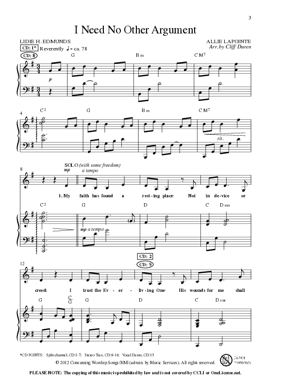 I Need No Other Argument (Choral Anthem SATB) Anthem (SATB/Piano) (Lillenas Choral / Arr. Cliff Duren)