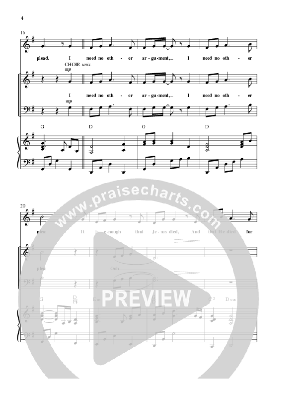 I Need No Other Argument (Choral Anthem SATB) Anthem (SATB/Piano) (Lillenas Choral / Arr. Cliff Duren)