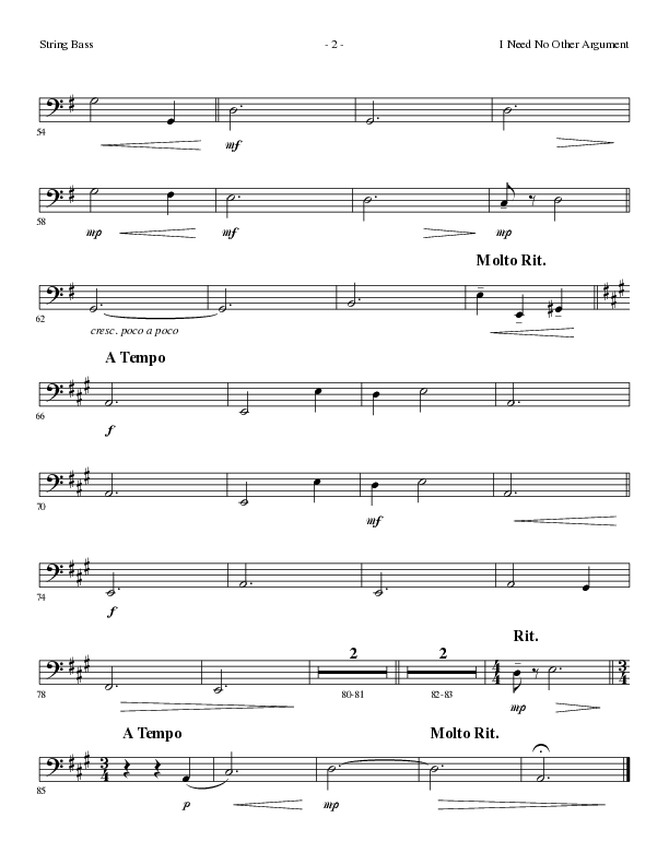 I Need No Other Argument (Choral Anthem SATB) String Bass (Lillenas Choral / Arr. Cliff Duren)