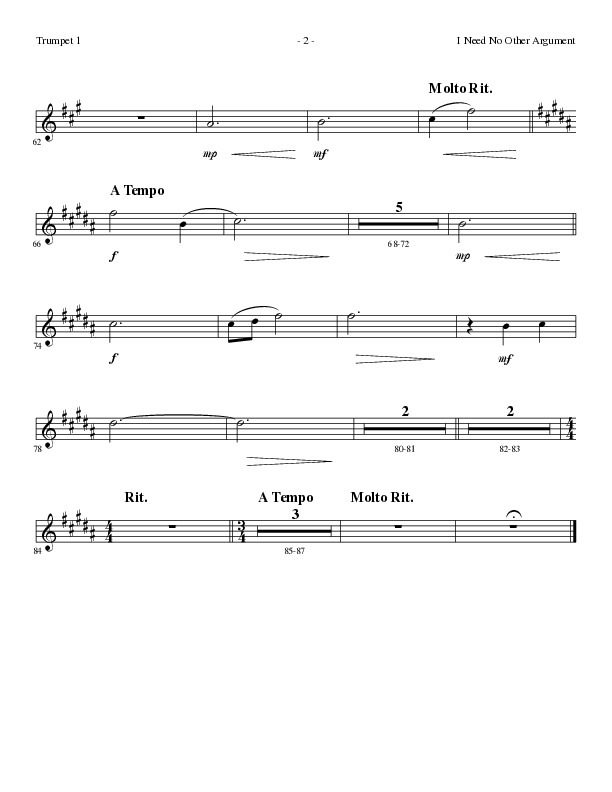 I Need No Other Argument (Choral Anthem SATB) Trumpet 1 (Lillenas Choral / Arr. Cliff Duren)
