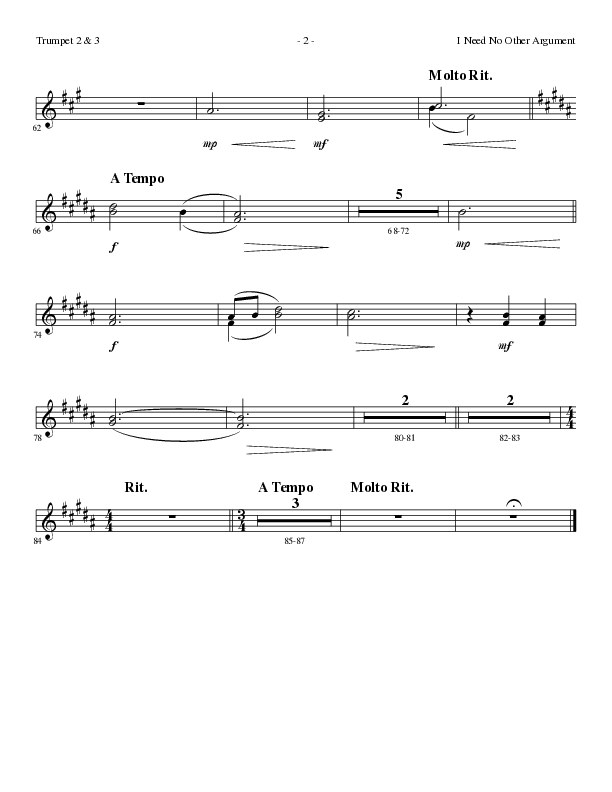 I Need No Other Argument (Choral Anthem SATB) Trumpet 2/3 (Lillenas Choral / Arr. Cliff Duren)