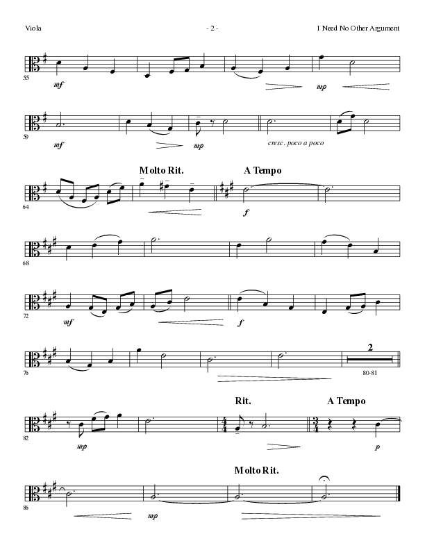 I Need No Other Argument (Choral Anthem SATB) Viola (Lillenas Choral / Arr. Cliff Duren)