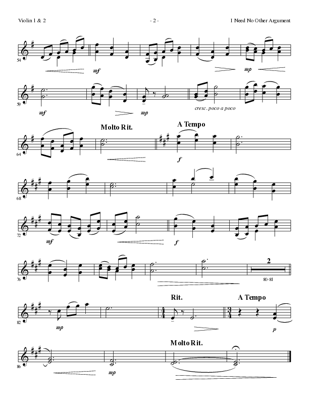 I Need No Other Argument (Choral Anthem SATB) Violin 1/2 (Lillenas Choral / Arr. Cliff Duren)