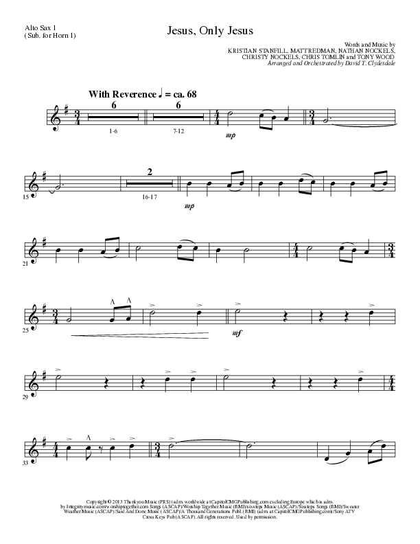 Jesus Only Jesus (Choral Anthem SATB) Alto Sax (Lillenas Choral / Arr. David Clydesdale)