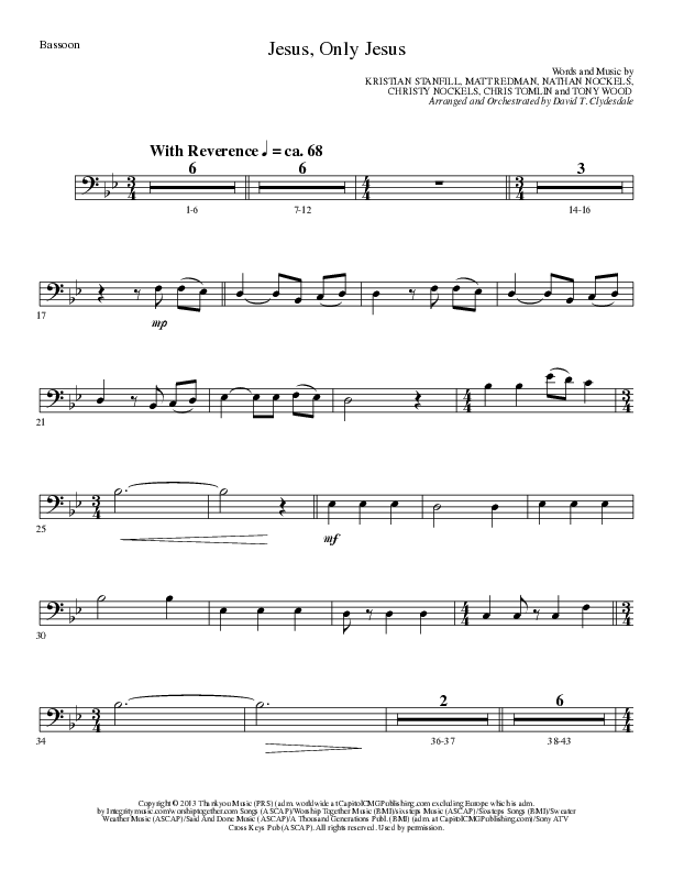 Jesus Only Jesus (Choral Anthem SATB) Bassoon (Lillenas Choral / Arr. David Clydesdale)