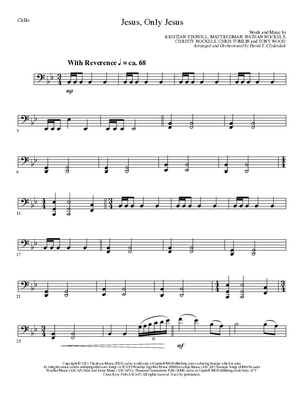 Jesus Only Jesus (Choral Anthem SATB) Cello (Lillenas Choral / Arr. David Clydesdale)