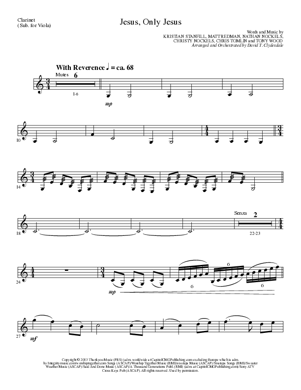 Jesus Only Jesus (Choral Anthem SATB) Clarinet (Lillenas Choral / Arr. David Clydesdale)