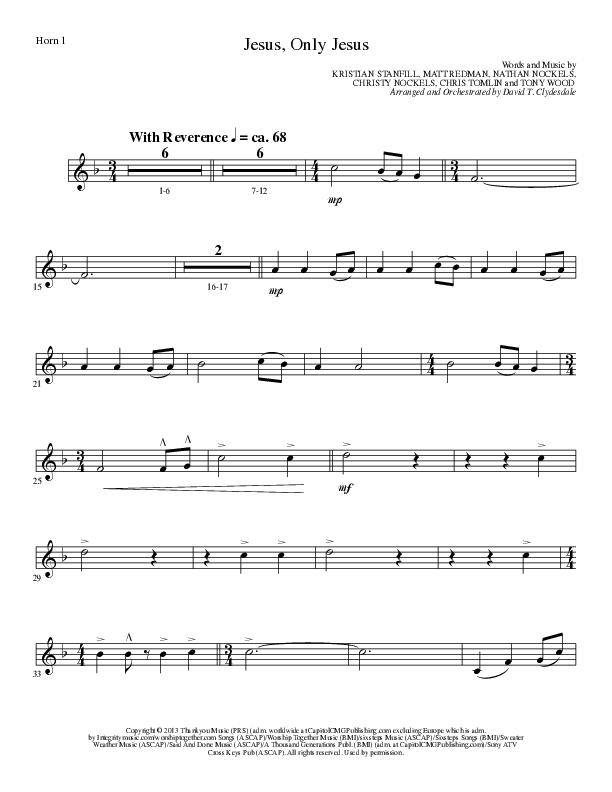 Jesus Only Jesus (Choral Anthem SATB) French Horn 1 (Lillenas Choral / Arr. David Clydesdale)
