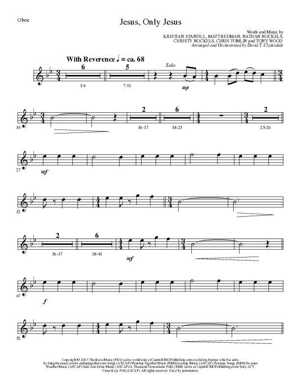 Jesus Only Jesus (Choral Anthem SATB) Oboe (Lillenas Choral / Arr. David Clydesdale)