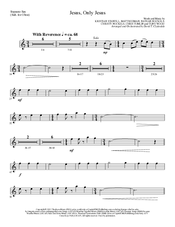 Jesus Only Jesus (Choral Anthem SATB) Soprano Sax (Lillenas Choral / Arr. David Clydesdale)