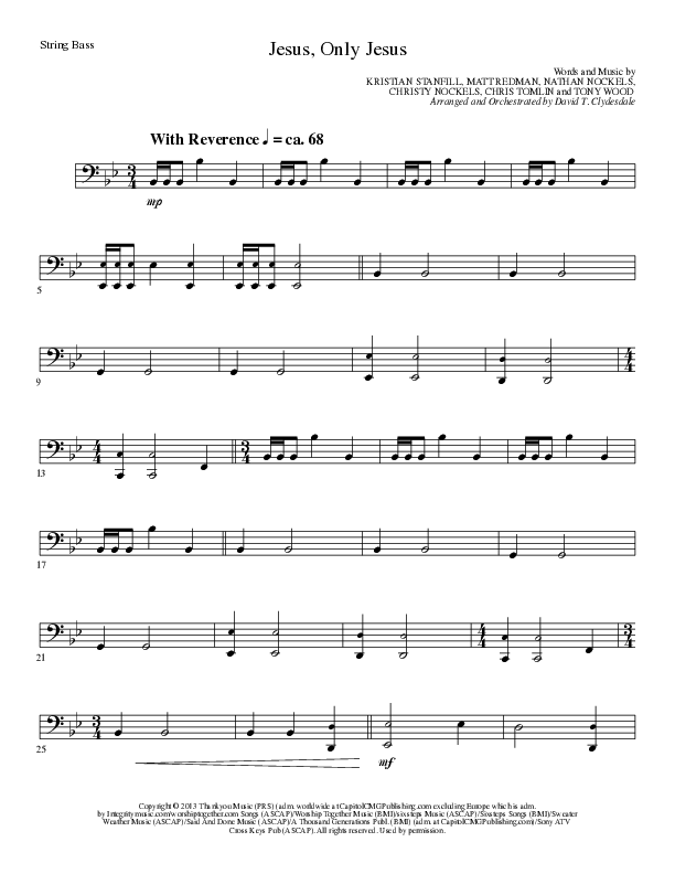 Jesus Only Jesus (Choral Anthem SATB) String Bass (Lillenas Choral / Arr. David Clydesdale)