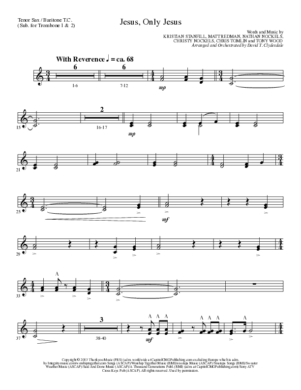 Jesus Only Jesus (Choral Anthem SATB) Tenor Sax/Baritone T.C. (Lillenas Choral / Arr. David Clydesdale)