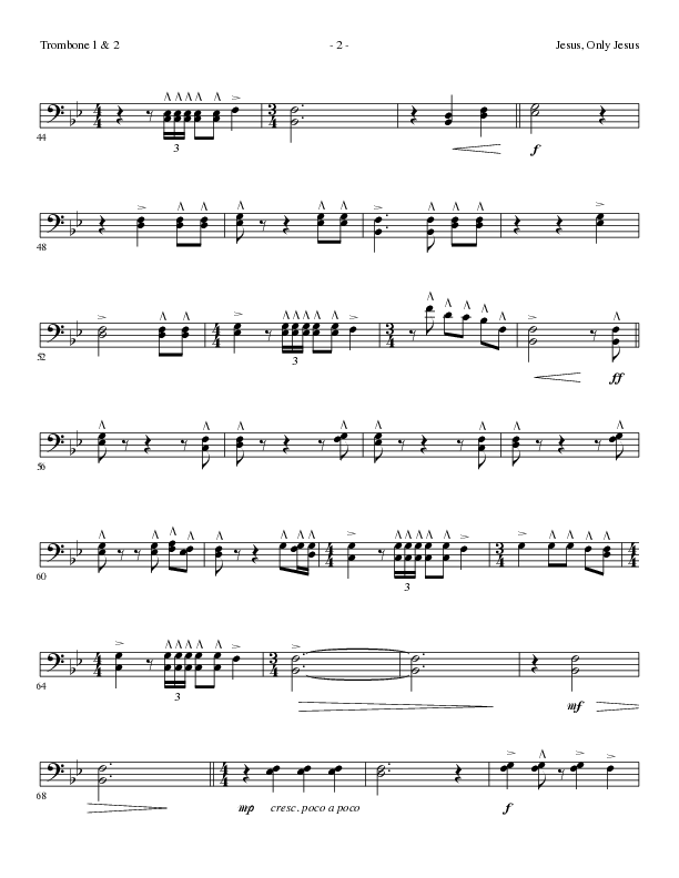 Jesus Only Jesus (Choral Anthem SATB) Trombone 1/2 (Lillenas Choral / Arr. David Clydesdale)