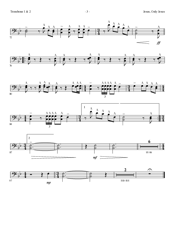Jesus Only Jesus (Choral Anthem SATB) Trombone 1/2 (Lillenas Choral / Arr. David Clydesdale)